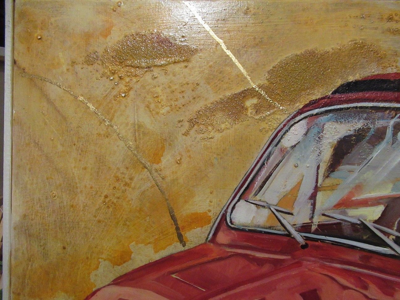 MIXED MEDIA SU TELA  MARA ISOLANI ' FIAT 500 '  dimensioni L 100 x  H 80 cm.