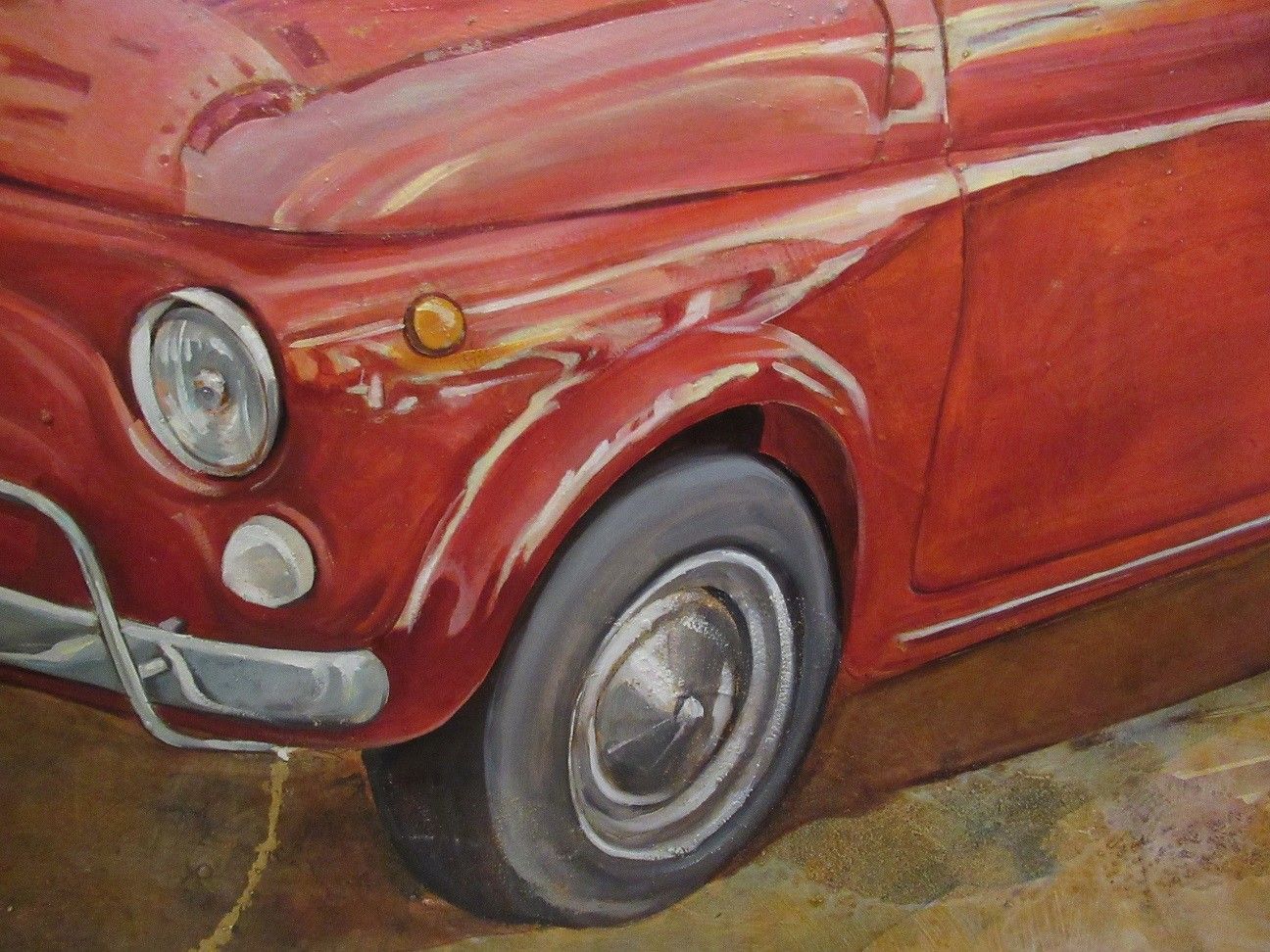 MIXED MEDIA SU TELA  MARA ISOLANI ' FIAT 500 '  dimensioni L 100 x  H 80 cm.