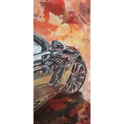 MIXED MEDIA SU TELA MARA ISOLANI ' RIFLESSI SU JAGUAR ' dimensioni L 80 x H 80 cm.