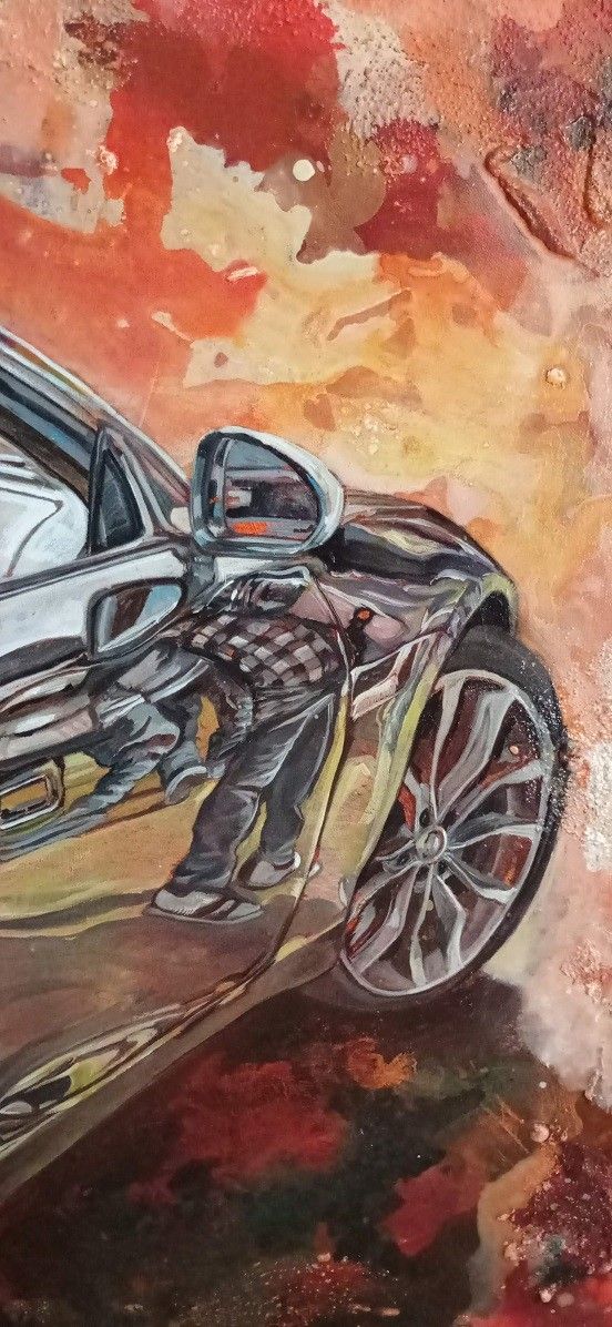 MIXED MEDIA SU TELA  MARA ISOLANI ' RIFLESSI SU JAGUAR '  dimensioni L 80 x H 80 cm.
