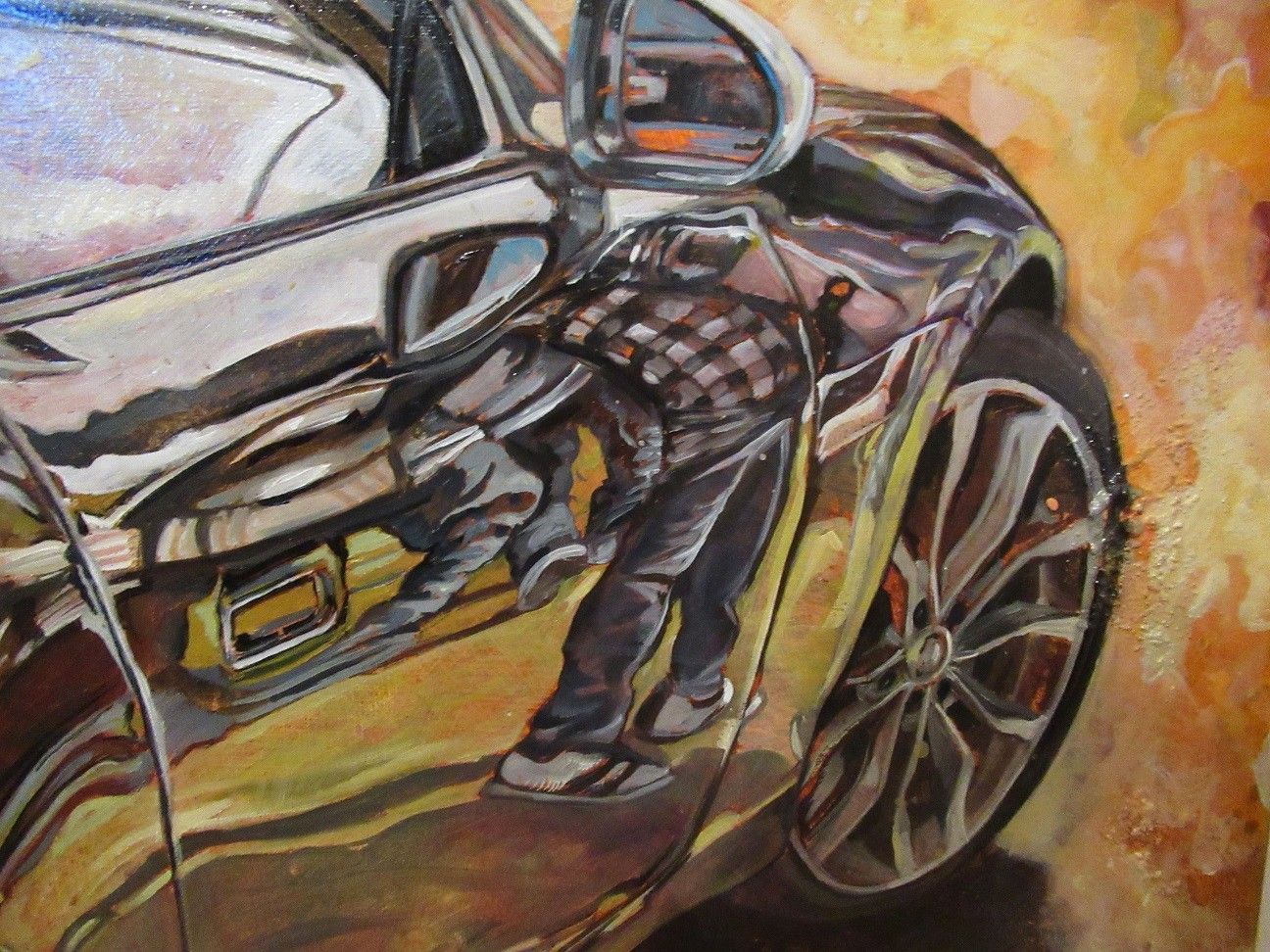MIXED MEDIA SU TELA  MARA ISOLANI ' RIFLESSI SU JAGUAR '  dimensioni L 80 x H 80 cm.