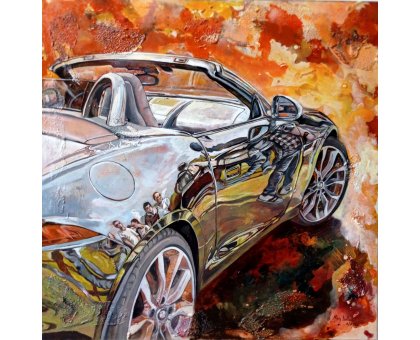 MIXED MEDIA ON CANVAS MARA ISOLANI ' RIFLESSI SU JAGUAR ' size L 80 x H 80 cm.