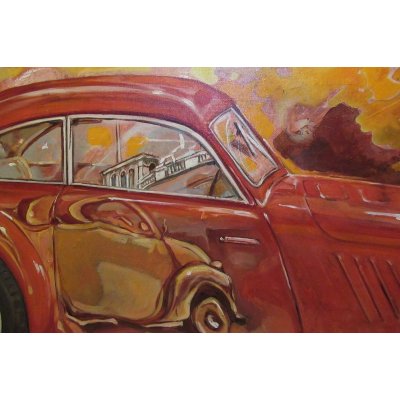MIXED MEDIA SU TELA MARA ISOLANI ' RIFLESSI SU UNA BUGATTI ' dimensioni L 120 x H 50 cm.