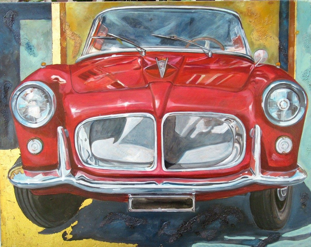 MIXED MEDIA ON CANVAS  MARA ISOLANI ' FIAT ROSSA '  size L 100 x H  80 cm.