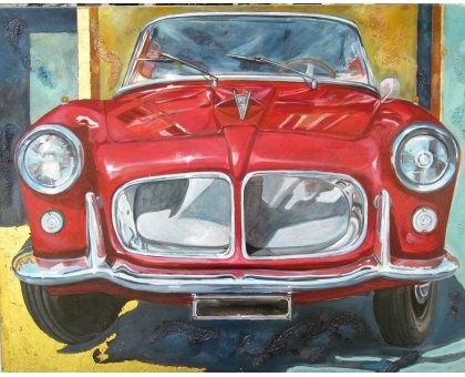 MIXED MEDIA ON CANVAS MARA ISOLANI ' FIAT ROSSA ' size L 100 x H 80 cm.