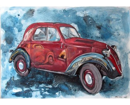 MIXED MEDIA ON CANVAS MARA ISOLANI ' RIFLESSI SU TOPOLINO AMARANTO ' size L 80 x H 60 cm.