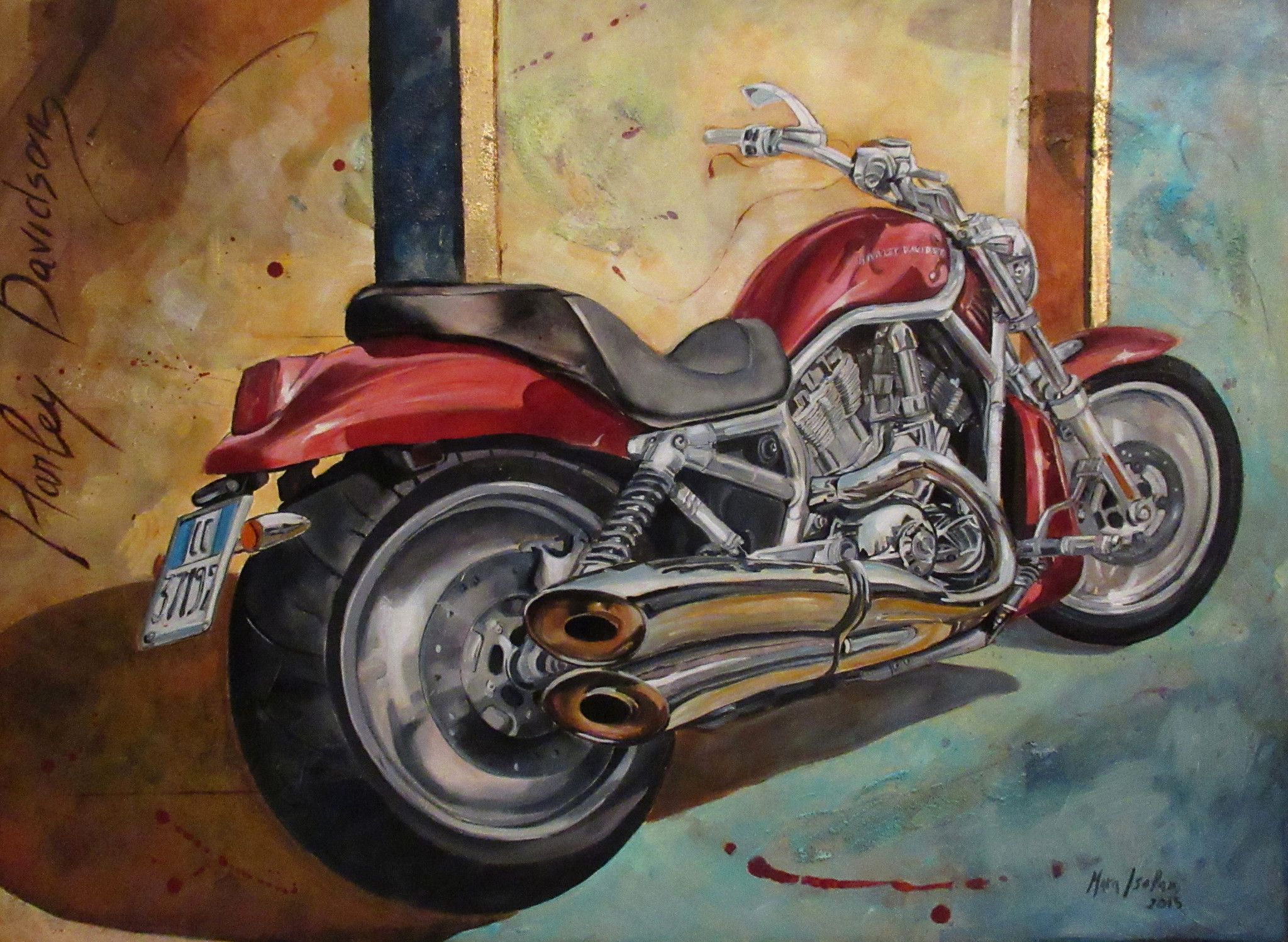MIXED MEDIA ON CANVAS  MARA ISOLANI ' HARLEY '  size  L 80 x H 60 cm.