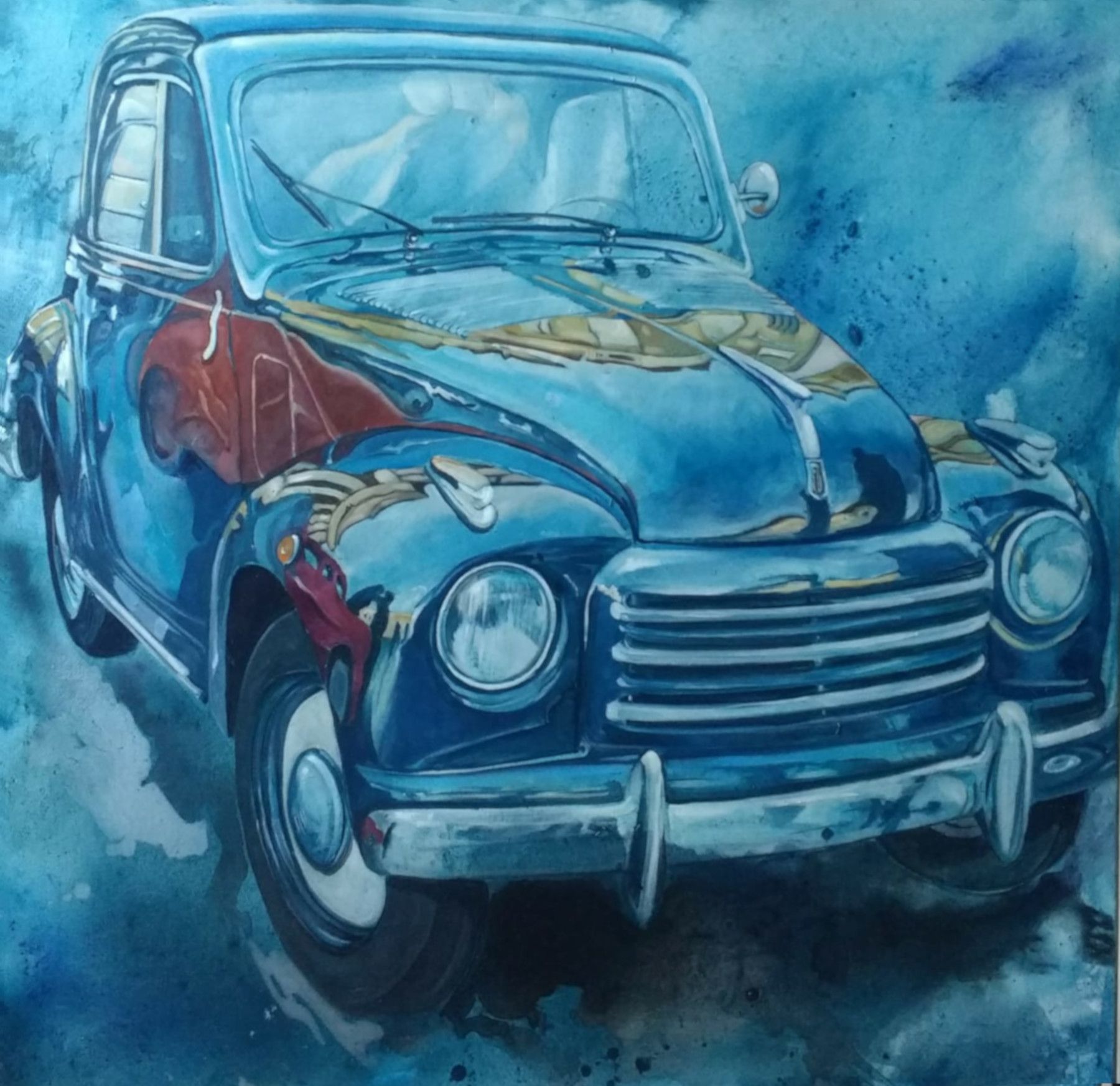 MIXED MEDIA SU TELA  MARA ISOLANI ' RIFLESSI SU UNA TOPOLINO '  dimensioni L 100 x H 100 cm.