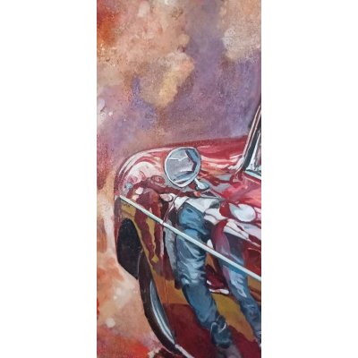 MIXED MEDIA SU TELA MARA ISOLANI ' RIFLESSI SU UNA PORSCHE ROSSA # 2 ' dimensioni L 80 x H 80 cm.