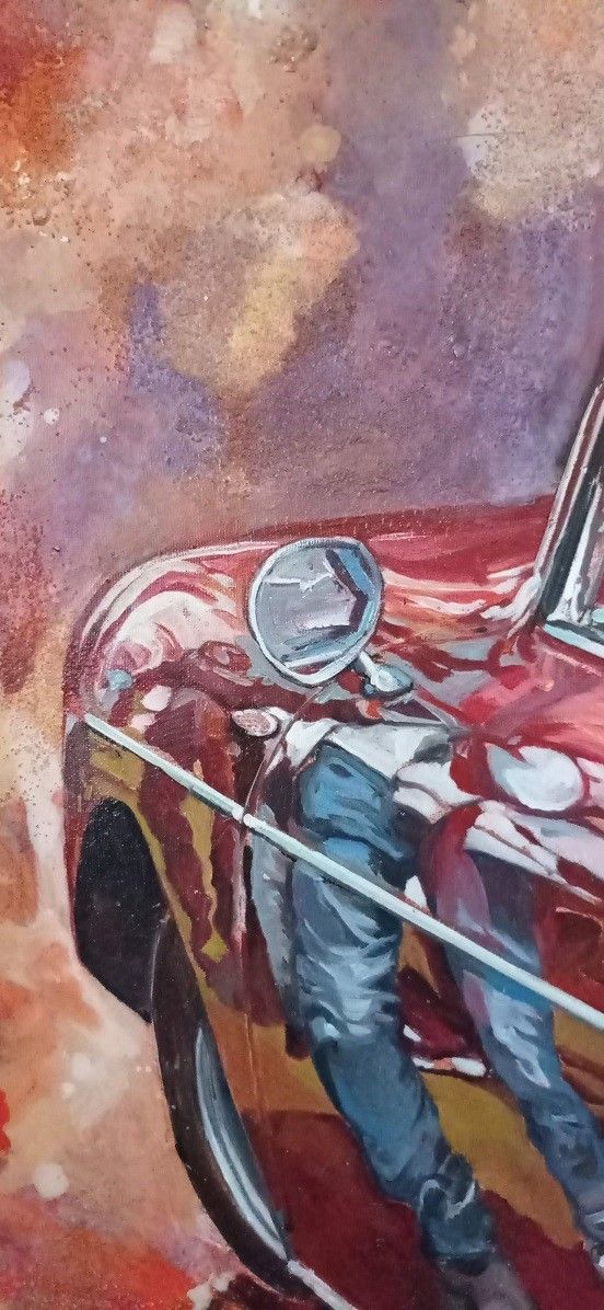 MIXED MEDIA SU TELA  MARA ISOLANI ' RIFLESSI SU UNA PORSCHE ROSSA # 2 '  dimensioni L 80 x H 80 cm.