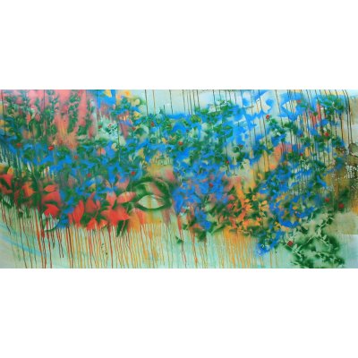 MIXED MEDIA SU TELA NUNZIO DI FABIO ' AZZURRO IN VOLO ' dimensioni L 146 x H 72 cm.