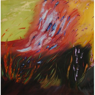 MIXED MEDIA SU TELA NUNZIO DI FABIO ' FIAMMA NEL GIARDINO ' dimensioni L 110 x H 110 cm.