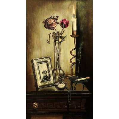 OLIO SU TAVOLA STEFANO D'ACUNTO ' LO SCORRERE DEL TEMPO ' dimensioni L 25 x H 42 cm.