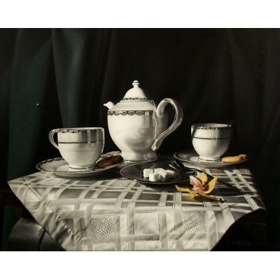 OLIO SU TELA STEFANO D'ACUNTO ' TETE A TETE ' dimensioni L 50 x H 40 cm.