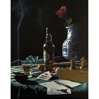 OLIO SU TELA STEFANO D'ACUNTO ' IL VIZIO ' dimensioni L 40 x H 50 cm.