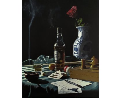 OLIO SU TELA STEFANO D'ACUNTO ' IL VIZIO ' dimensioni L 40 x H 50 cm.