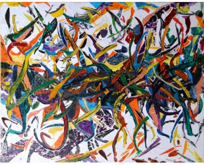 MIXED MEDIA RICCARDO VELLUTO ' VIOLET SNAKE ' dimensioni L 70 x H 90 cm.