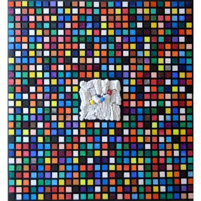 MIXED MEDIA RICCARDO VELLUTO ' LIFE 1 ' dimensioni L 90 x H 100 cm.