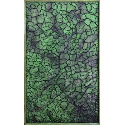 MIXED MEDIA RICCARDO VELLUTO ' CREPE SU FONDO VERDE ' dimensioni L 47 x H 80 cm.