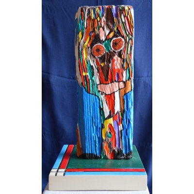 SCULTURA IN LEGNO RICCARDO VELLUTO ' SONO ANCORA VIVO ' dimensioni L 17 x H 48 x P 7 cm.