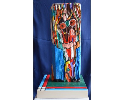 SCULTURA IN LEGNO RICCARDO VELLUTO ' SONO ANCORA VIVO ' dimensioni L 17 x H 48 x P 7 cm.