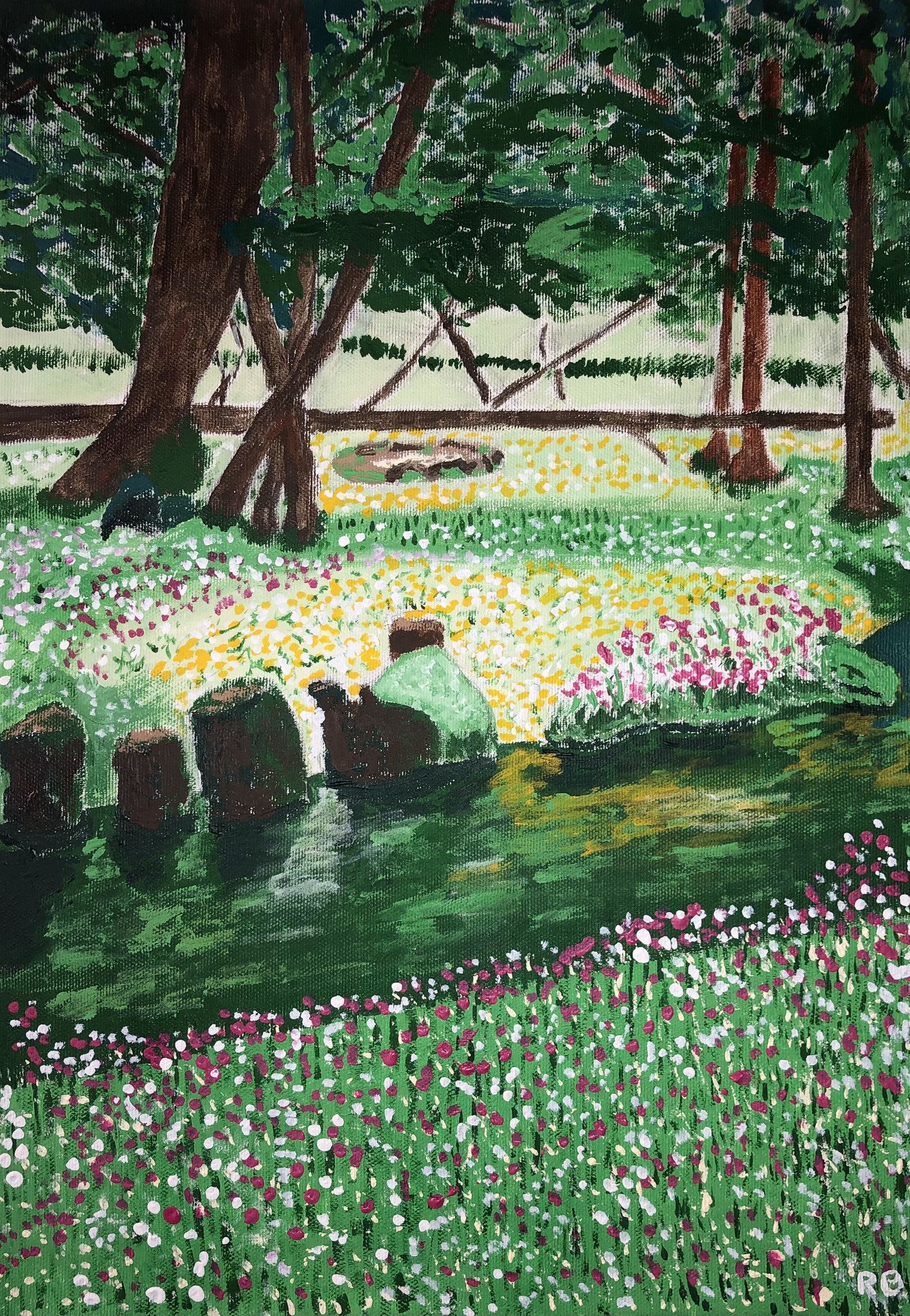 ACRILICO SU TELA  RENZO BATTACCHI ' UN SOGNO DI PRIMAVERA '  dimensioni L 35 x H 50 cm.
