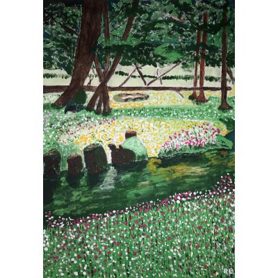 ACRILICO SU TELA RENZO BATTACCHI ' UN SOGNO DI PRIMAVERA ' dimensioni L 35 x H 50 cm.