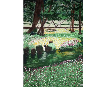 ACRILICO SU TELA RENZO BATTACCHI ' UN SOGNO DI PRIMAVERA ' dimensioni L 35 x H 50 cm.