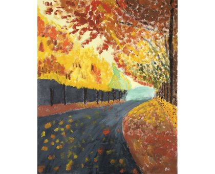 ACRILICO SU TELA RENZO BATTACCHI ' STRADA D 'AUTUNNO ' dimensioni L 40 x H 50 cm.