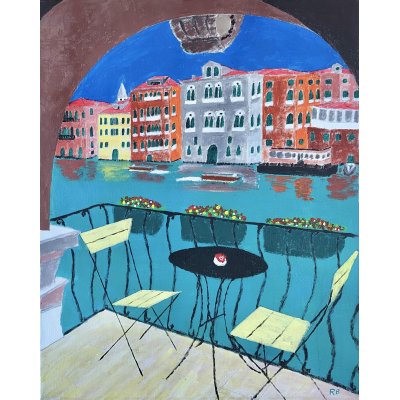 ACRILICO SU TELA RENZO BATTACCHI ' SOGNARE A VENEZIA ' dimensioni L 40 x H 50 cm.