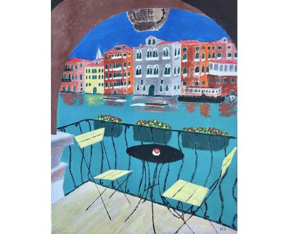 ACRILICO SU TELA RENZO BATTACCHI ' SOGNARE A VENEZIA ' dimensioni L 40 x H 50 cm.