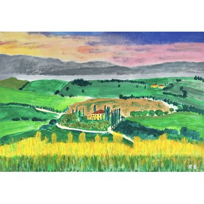 ACRILICO SU TELA RENZO BATTACCHI ' PANORAMA TOSCANO ' dimensioni L 50 x H 35 cm.