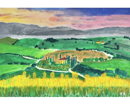 ACRILICO SU TELA RENZO BATTACCHI ' PANORAMA TOSCANO ' dimensioni L 50 x H 35 cm.