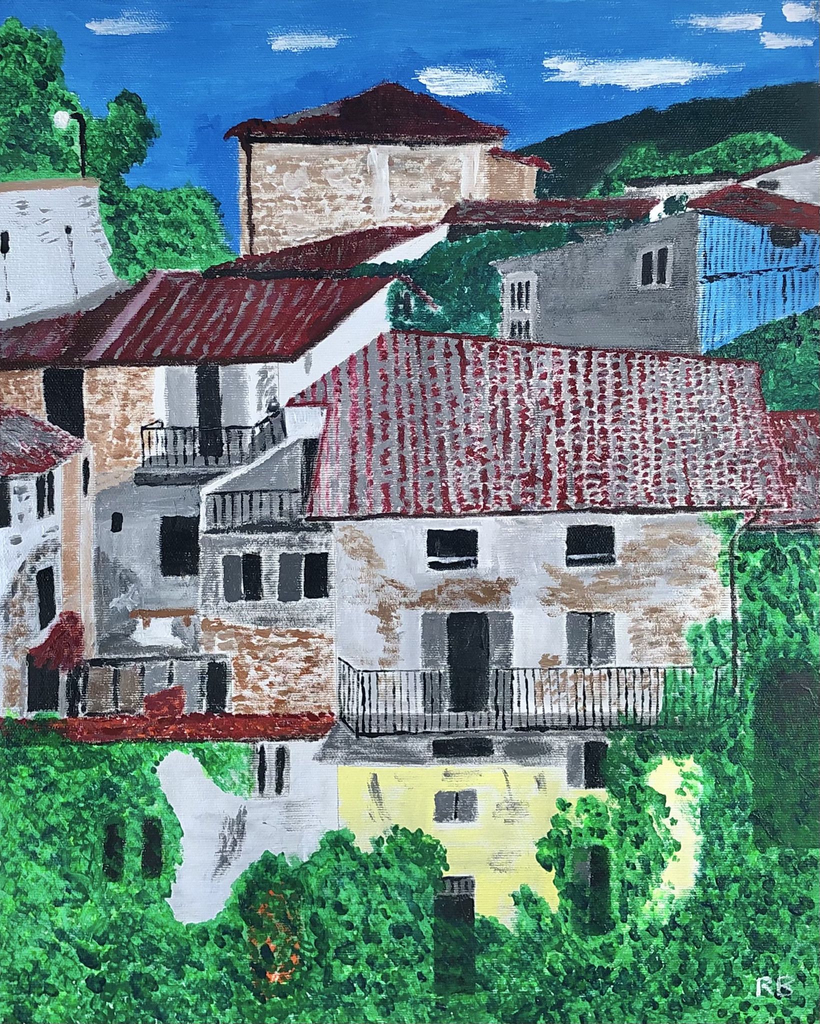 ACRILICO SU TELA  RENZO BATTACCHI ' BORGO ABBANDONATO '  dimensioni L 40 x H 50 cm.