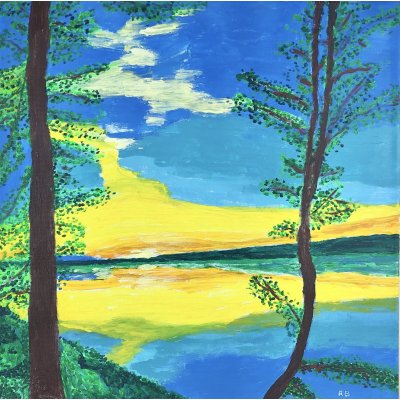 ACRILICO SU TELA RENZO BATTACCHI ' TRAMONTO SUL MARE ' dimensioni L 50 x H 50 cm.