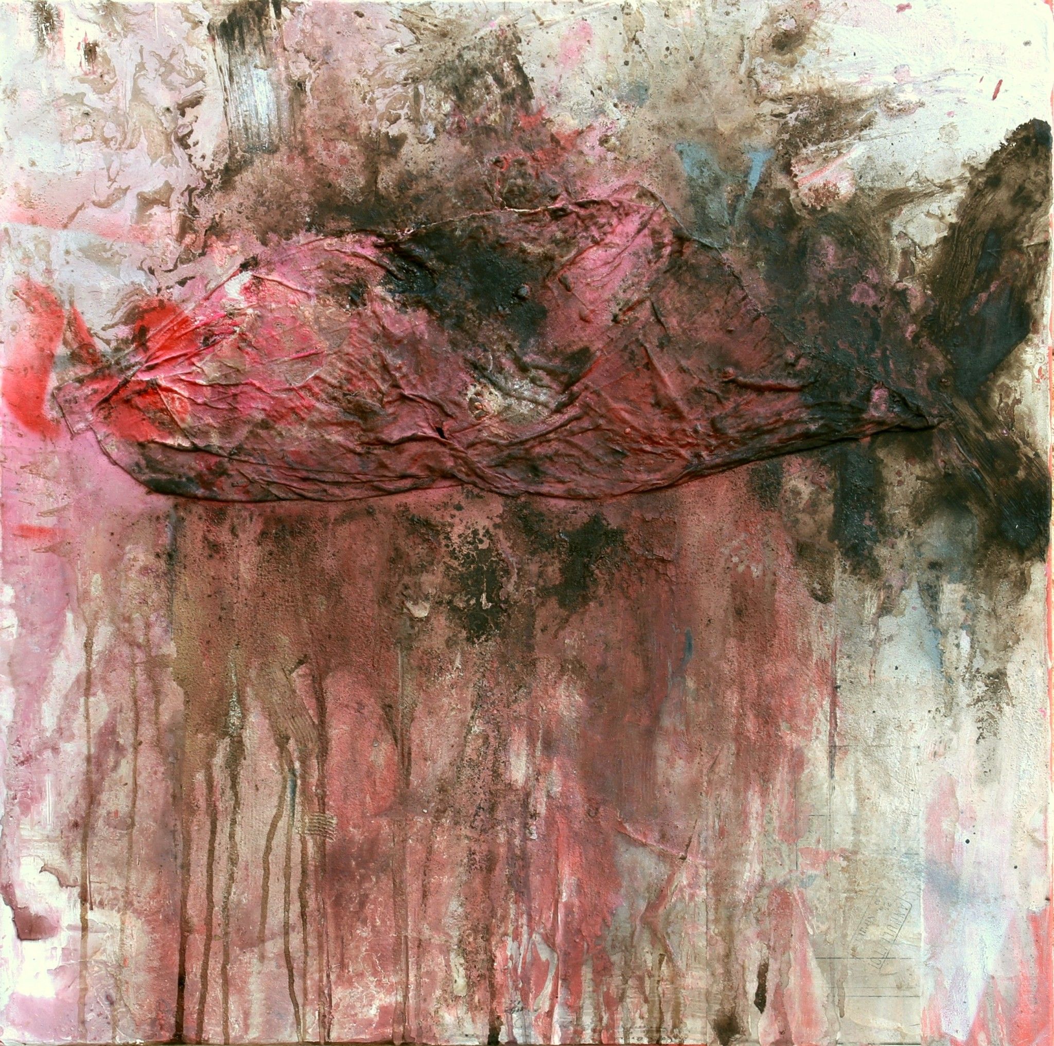 MIXED MEDIA SU TELA  RENATO GIORGIO ' SENZA TITOLO 19 '  dimensioni L 70 x H 70 cm.