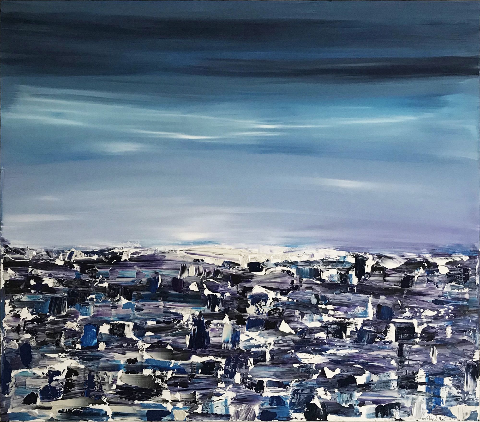 ACRILICO SU TELA  LETTERIA RUSSO ' BLUE REFLECTIONS '  dimensioni L 140 x H 160 cm.