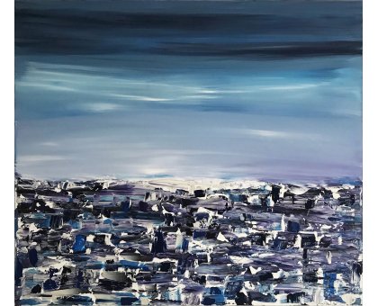 ACRILICO SU TELA LETTERIA RUSSO ' BLUE REFLECTIONS ' dimensioni L 140 x H 160 cm.