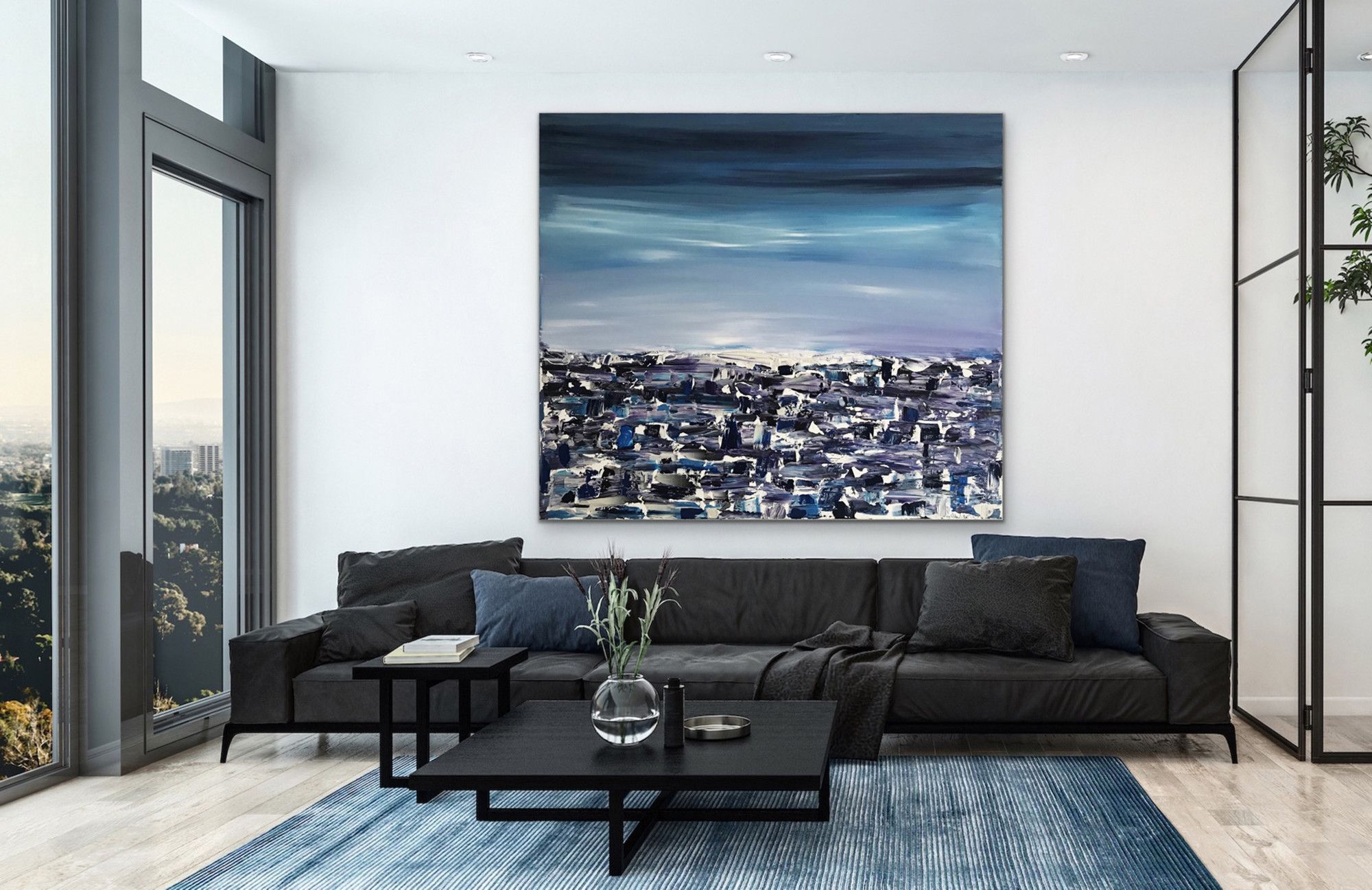 ACRILICO SU TELA  LETTERIA RUSSO ' BLUE REFLECTIONS '  dimensioni L 140 x H 160 cm.