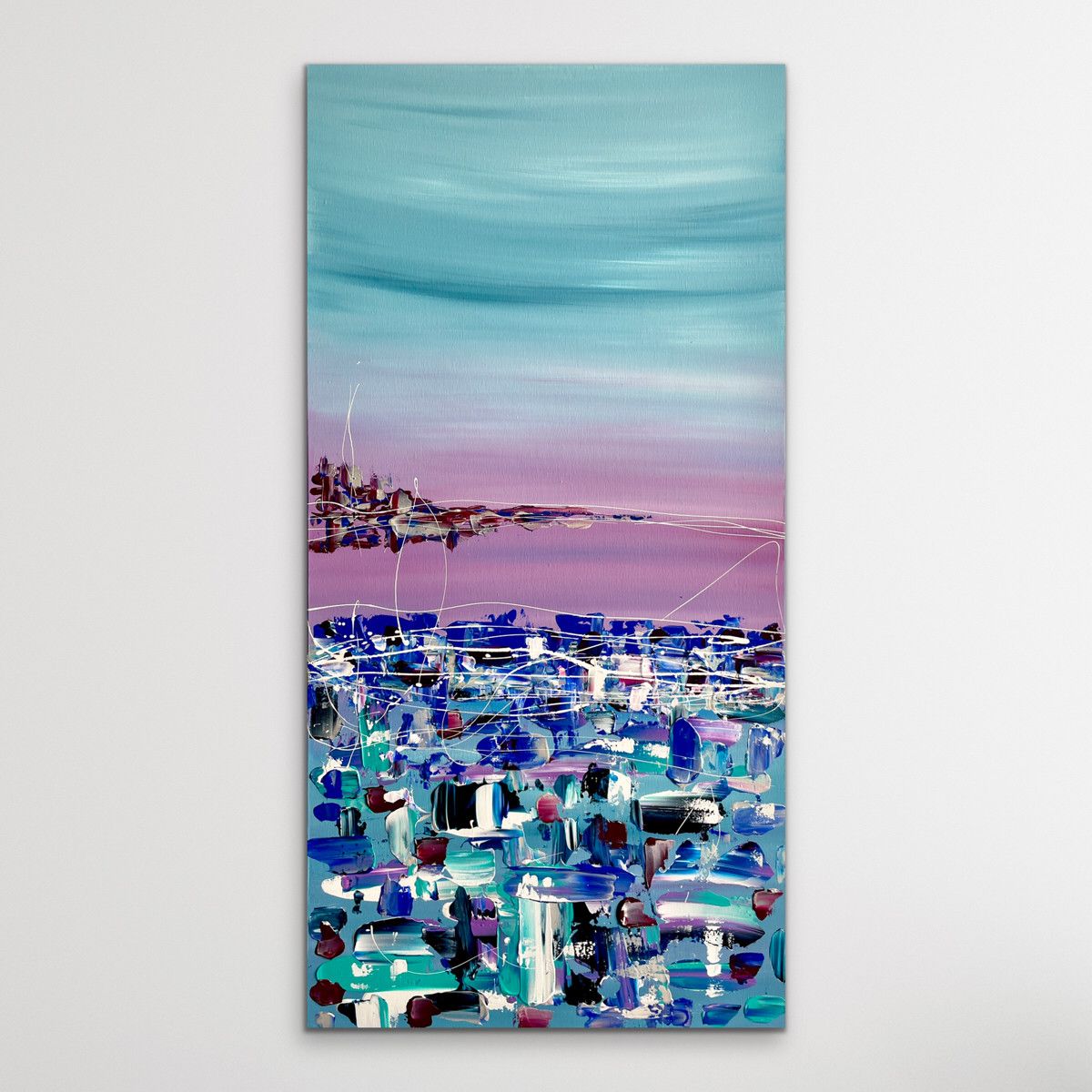 ACRILICO SU TELA  LETTERIA RUSSO ' ORIZZONTI ROSA '  dimensioni L 50 x H 100 cm.