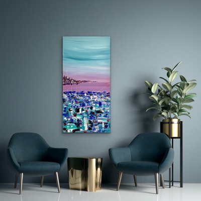 ACRILICO SU TELA LETTERIA RUSSO ' ORIZZONTI ROSA ' dimensioni L 50 x H 100 cm.