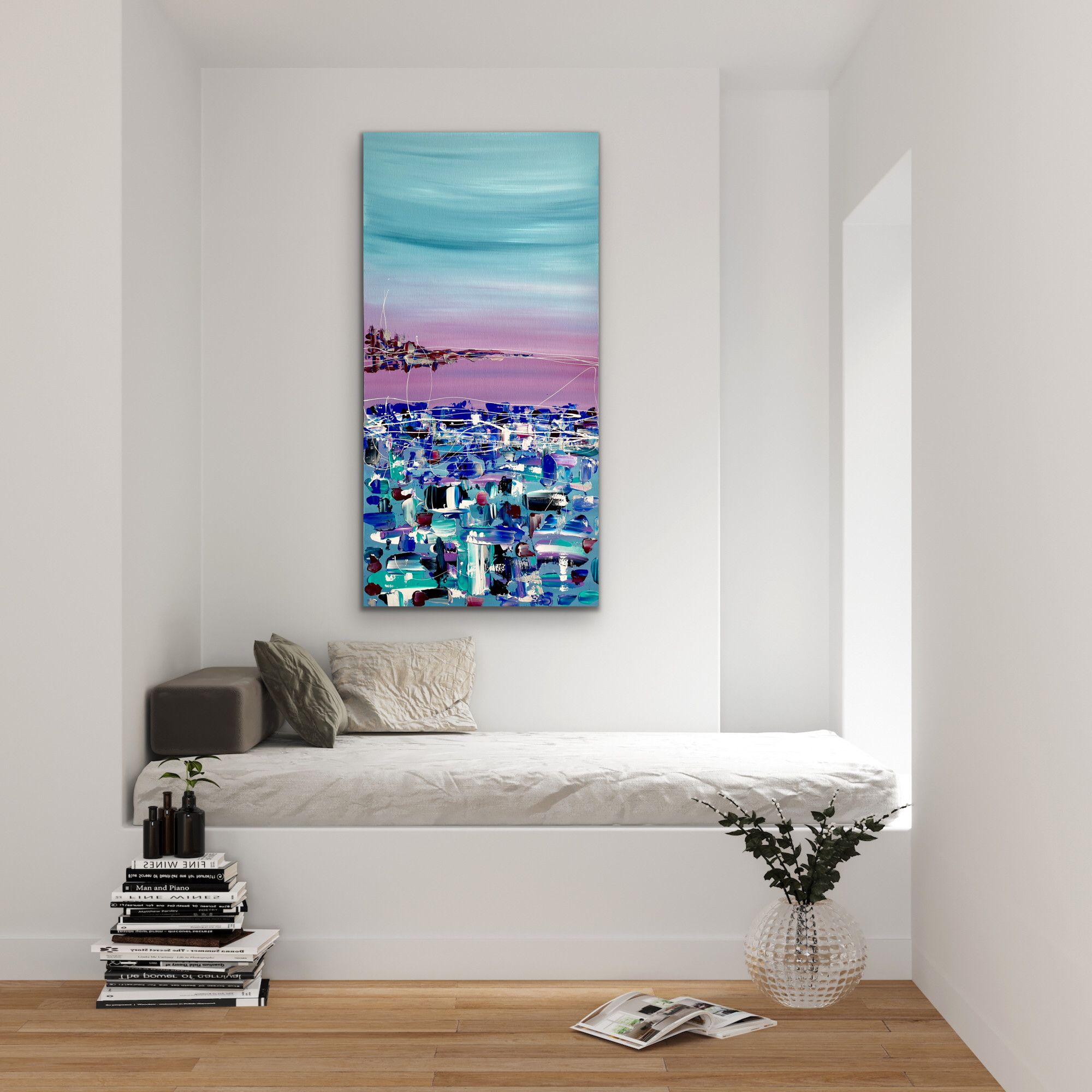 ACRILICO SU TELA  LETTERIA RUSSO ' ORIZZONTI ROSA '  dimensioni L 50 x H 100 cm.