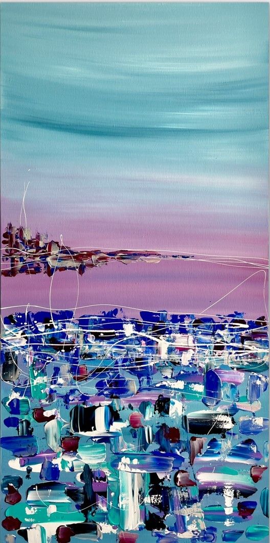 ACRILICO SU TELA  LETTERIA RUSSO ' ORIZZONTI ROSA '  dimensioni L 50 x H 100 cm.
