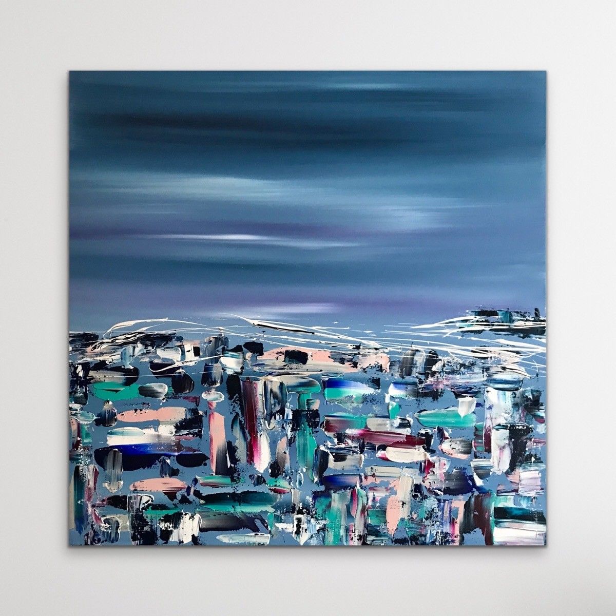 ACRILICO SU TELA  LETTERIA RUSSO ' DEEP BLUE '  dimensioni L 100 x H 100 cm.