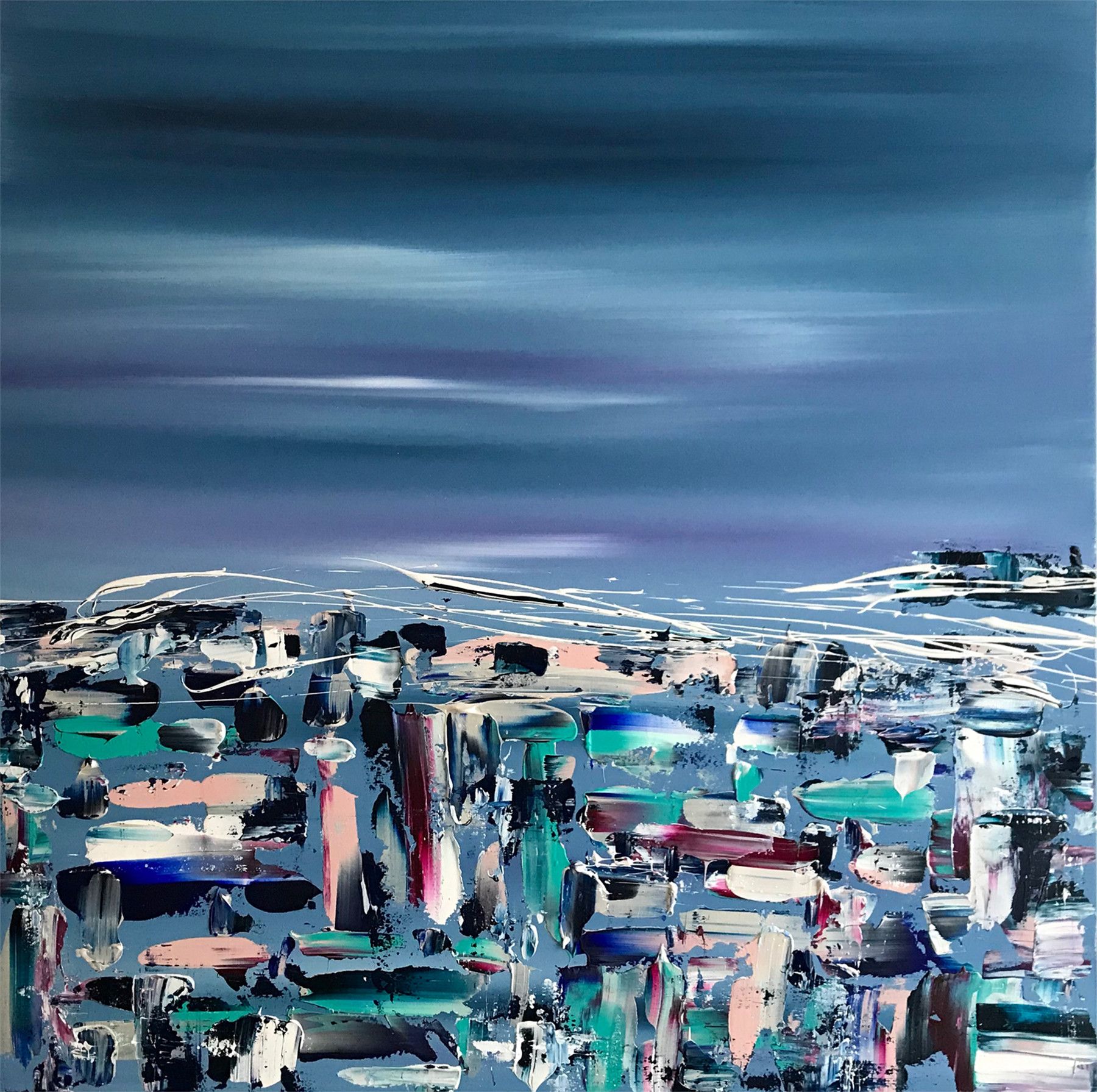 ACRILICO SU TELA  LETTERIA RUSSO ' DEEP BLUE '  dimensioni L 100 x H 100 cm.