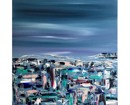 ACRILICO SU TELA LETTERIA RUSSO ' DEEP BLUE ' dimensioni L 100 x H 100 cm.