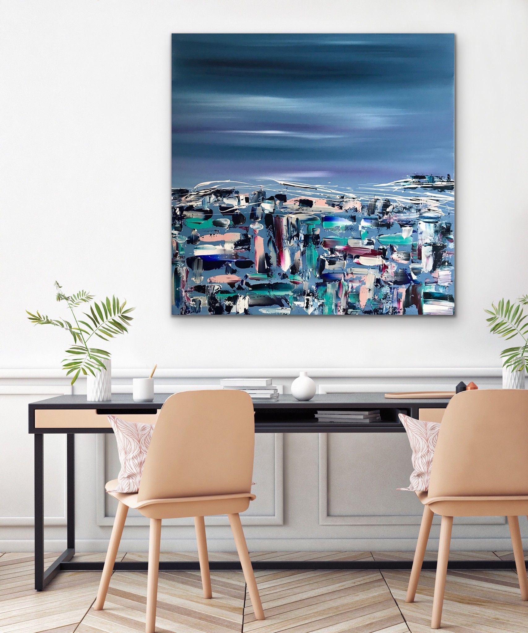 ACRILICO SU TELA  LETTERIA RUSSO ' DEEP BLUE '  dimensioni L 100 x H 100 cm.