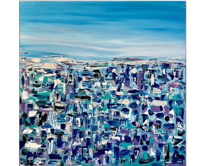 ACRILICO SU TELA LETTERIA RUSSO ' CITY BLUE ' dimensioni L 140 x H 160 cm.