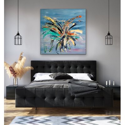 ACRILICO SU TELA LETTERIA RUSSO ' BLOW OF COLORS ' dimensioni L 100 x H 100 cm.