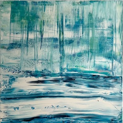 ACRILICO SU TELA LETTERIA RUSSO ' WINDOW INTO OCEAN ' dimensioni L 100 x H 100 cm.